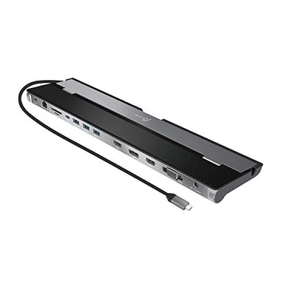 Abbildung von j5create Dockingstation Typ C Unterstützung von 3 Displays gleichzeitig DisplayPort, VGA, PD Schnellladung, Gigabit Ethernet 45cm Kabel enthalten (JCD543)