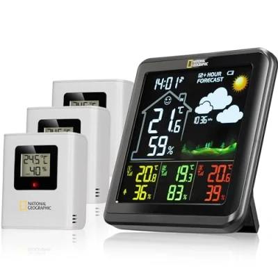 Abbildung von NATIONAL GEOGRAPHIC VA Farb Wetterstation mit 3 Außensensoren, schwarz
