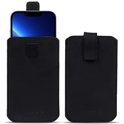 Abbildung von Schutzhülle kompatibel für Apple iPhone 13 / Pro/Max Tasche Smartphone Lederhülle Pull Tab Handy Sleeve Hülle Cover Schwarz