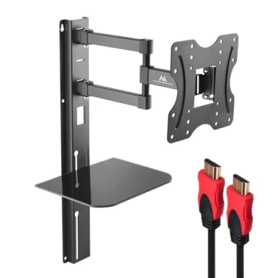 Abbildung von Maclean 23&quot; 42&quot; TV Wandhalterung mit Ablage HDMI 2.0 Kabel im Set 1,8m 200x200 VESA OLED QLED LCD LED Plasma Universal Halterung bis 30kg / MC 771