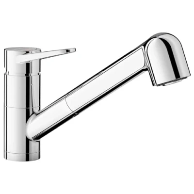 Abbildung von BLANCO WEGA S F II Küchenarmatur in chrom Hochdruck Mit herausziehbarem Schlauch Vorfensterarmatur zur Montage vor dem Fenster Keramik Kartusche Gesicherte Wasserqualität &amp; wassersparend