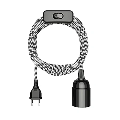 Abbildung von ledscom.de Textilkabel LEHA, Stecker, Schalter, schwarz, weiß, gezackt, 3 m, Lampen Fassung, 1x E27 max. 60W, Kabel, Lampenkabel, Kabellampe, E27, Seil, Pendelleuchte, Lampenfassung,