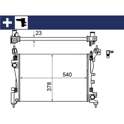 Abbildung von MAHLE ORIGINAL CR 1121 000S Kühler, Motorkühlung 540 378 23 mit Schlauch Kühlrippen mechanisch gefügt FIAT: Qubo, Fiorino III Kasten / Kombi