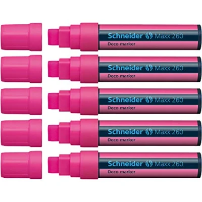 Abbildung von Schneider Maxx 260 Kreidestift (5 + 15 mm Strichstärke, feucht abwischbar, wasserbasiert, geruchsneutral) 5er Pack rosa