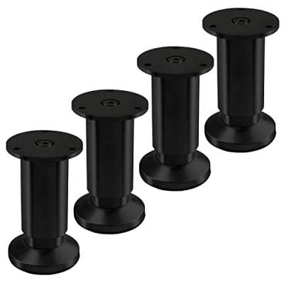 Abbildung von SOTECH 4 Stück Möbelfüße Terra Höhe 100 mm Schwarz eloxiert Schrankbeine höhenverstellbar bis max. 15 mm, belastbar 250 kg/je Fuß