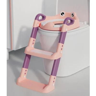 Abbildung von Toilettensitz Kinder mit Treppe, Toilettentrainer für Kinder, WC Sitz PU Gepolsterter, Höhenverstellbar und Faltbar, Rutschfest Spritzschutz Toilettenaufsatz Kinder(Blue)