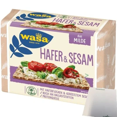 Abbildung von Wasa Knäckebrot Hafer &amp; Sesam (230g Packung) + usy Block