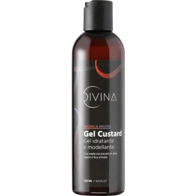 Abbildung von Custard Styling Gel für lockiges, super lockiges Afro Natural &amp; Amazing Haar von DIVINA BLK. Anti Frizz und Modeling Moisturizing Action mit natürlichen Extrakten (250ml)