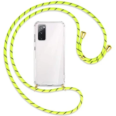Abbildung von mtb more energy® Handykette kompatibel mit Samsung Galaxy S20 FE (SM G780, 6.5&#039;&#039;) Neon Gelb gestreift/Gold Smartphone Hülle zum Umhängen Anti Shock Full TPU Case