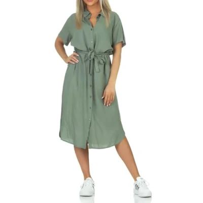 Abbildung von Vero Moda Vmbumpy SS CALF NOOS Blusenkleid, Damen, Größe: XS, Hedge green