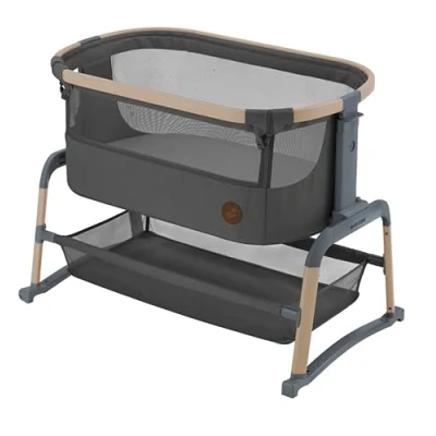 Abbildung von Maxi Cosi Iora Air Beistellbett, Nachttisch, atmungsaktiver Netzstoff, höhenverstellbar, Babybett mit Matratze, umweltfreundlich, geeignet ab der Geburt, 0 Monate—6 Monate/max. 9 kg, Graphit FR