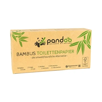 Abbildung von pandoo Toilettenpapier Bambus 3 lagig, 100% Bambus, Plastikfreie Verpackung (8 St)