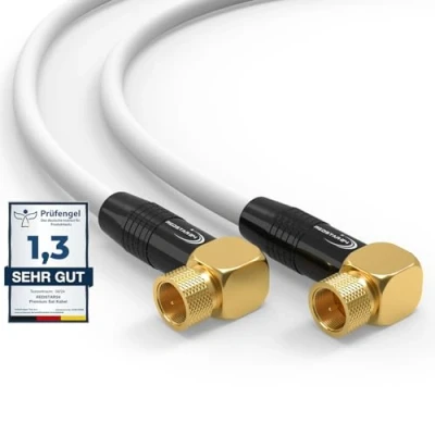 Abbildung von RedStar24 SAT Kabel 4m Satellitenkabel TV Antennenkabel Digital Koaxialkabel Coaxial Internet 2x F Stecker 90 Grad Gewinkelt Winkelstecker Router Modem Anschlusskabel HD 4K UHD DVB S S2 Weiß