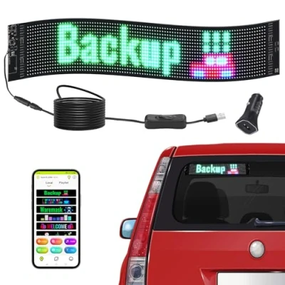 Abbildung von VEVOR Programmierbares LED Schild, P6 Vollfarb Scrolling Panel, DIY Anzeigetafel, Bluetooth App Steuerung, Text, Muster, GIFs Nachrichten Ladenschild 68 x 12 cm