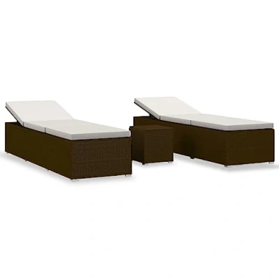 Abbildung von vidaXL Sonnenliege mit Teetisch 3 TLG. Gartenliege Gartenmöbel Liege Beistelltisch Relaxliege Strandliege Liegestuhl Freizeitliege Poly Rattan Braun