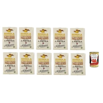 Abbildung von 10 x Molisana Semola rimacinata di Grano Duro Durum Weizengieß 1 kg Grieß für Pizza + Italian Gourmet Polpa 400g