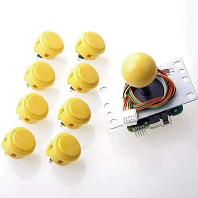 Abbildung von Reyann Sanwa JLF TP 8YT Joystick + 8 Stück OBSF 30 Drucktasten Bundle Kit Farbe: Gelb