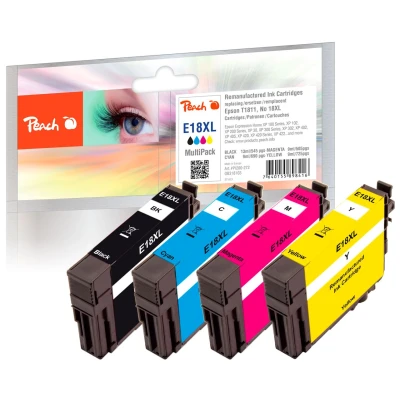 Abbildung von Peach E18 Spar Pack Druckerpatronen XL (BK, C, M, Y) ersetzt Epson No. 18XL, C13T18164010 für z.B. Expression Home XP 100, 102, 200
