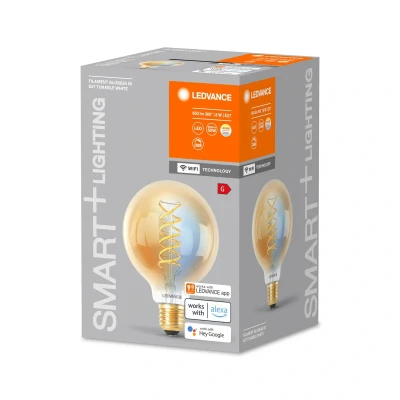 Abbildung von LEDVANCE SMART+ WIFI LED Lampe, Gold Tönung, 8W, 650lm, Kugel Form mit 95mm Durchmesser &amp; E27 Sockel, regulierbares Weißlicht (2200 5000K), dimmbar, App oder Sprachsteuerung, gute Lebensdauer