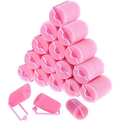 Abbildung von Schaum Schwamm Lockenwickler 18 Stück weicher Haarrollen Werkzeuge für Frauen und Kinder DIY Haar Styling (40 mm, rosa)