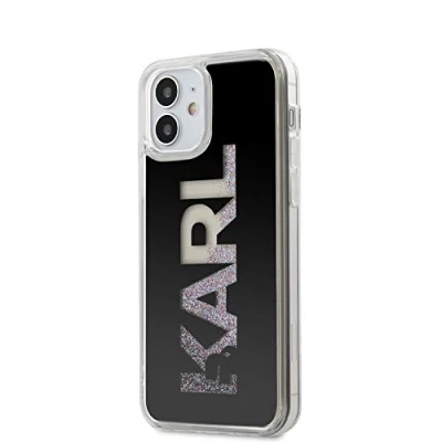 Abbildung von Karl Schutzhülle für iPhone 12 (flüssiges Glitzer Logo, mehrfarbiger Glitzer) Schwarz