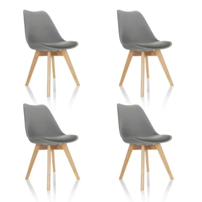 Abbildung von hjh OFFICE 4er Set Esszimmerstühle Scandi Massivholz Beine Buche, Stuhl Küchenstuhl gepolstert im Retro Design, Kunststoff Grau 661010