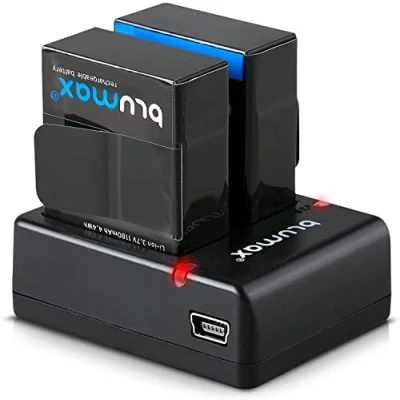 Abbildung von Blumax 2X Akku kompatibel mit GoPro Hero 3+ AHDBT 301 1180mAh + Mini Dual Ladegerät Charger für 2 Akkus gleichzeitig Laden