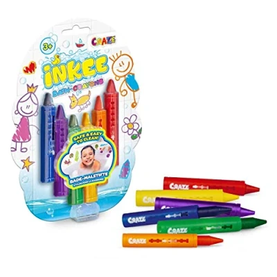Abbildung von INKEE Bath Crayons Badewannenstifte für Kinder 6 Stück Badestifte Badewanne, Keramikoberflächen, leicht zu reinigen, Farben