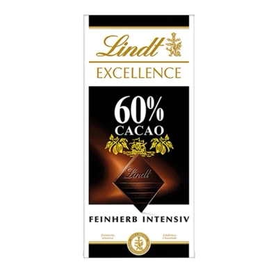 Abbildung von Lindt EXCELLENCE 60 % Kakao Feinherbe Edelbitter Schokolade 100 g Tafel Vollmundige Bitter Intensiver Geschmack Dunkle Vegane Schokoladengeschenk