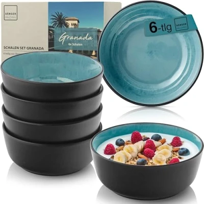 Abbildung von SÄNGER Teller Set Granada (6 tlg), 6 Personen, Steingut, Handmade, Blau mit schwarzem Rand, VALUE COLLECTION