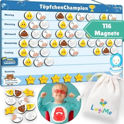 Abbildung von 𝐋𝐨𝐠𝐢𝐌𝐞® Töpfchentraining inkl. 116 MAGNETE Pipi und Kacka Belohnungssystem für Kinder Kalender fürs Töpfchen Training Toilettentraining magnetisch Klo Toilettentrainer Toilette Kleinkind