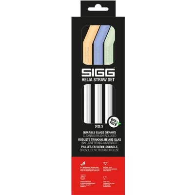 Abbildung von SIGG Helia Glas Trinkhalme Set (3 Stück) Day, wiederverwendbare und spülmaschinenfeste Strohhalme aus Glas, inkl. Reinigungsbürste für Trinkhalme, small