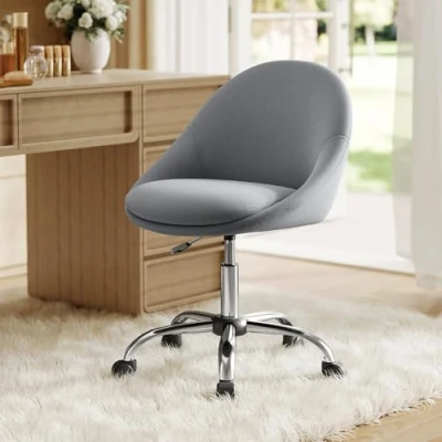 Abbildung von SONGMICS Homeoffice Stuhl, Schminkstuhl aus Baumwoll Leinen Mischgewebe, Schreibtischstuhl, Schaumstoffpolsterung, höhenverstellbar, für Arbeitszimmer, Schlafzimmer, schiefergrau OBG020G05