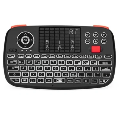 Abbildung von Rii Bluetooth Tastatur mit touchpad(Bluetooth 4.0 + 2.4G Wireless), Mini with Scrollrad und LED Hinterleuchtet（Deutsches Layout, schwarz）