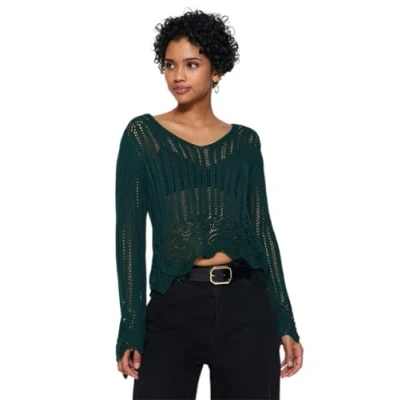 Abbildung von Trendyol Damen Regular fit Basic V Neck Knitwear Sweater Pullover, Khaki, S