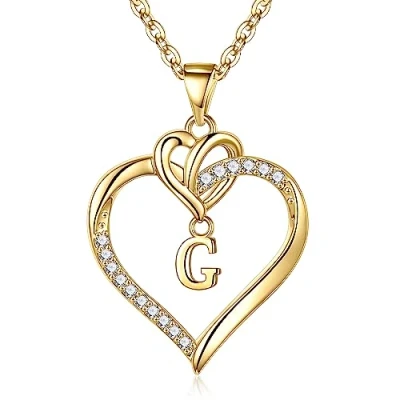 Abbildung von TINGN Halskette Damen Herz Buchstaben Kette Damen, 14K Vergoldet Gold Intiale mit G Personalisiere Geburtstags und Weihnachten Geschenke für Frauen Mädchen Mama Freundin