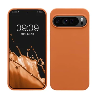 Abbildung von kwmobile Hülle kompatibel mit Google Pixel 9 Pro XL Silikon Handy Case Handyhülle weiche Oberfläche kabelloses Laden Warme Aprikose