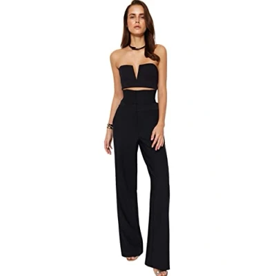 Abbildung von Trendyol Women&#039;s Damen Gerade Weites Bein Hohe Taille Hose Pants, Black, 60