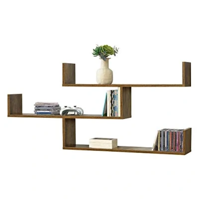 Abbildung von [en.casa] Wandregal Grimstad 119 x 18 55 cm Bücherregal Hängeregal mit 3 Ablageflächen bis 14 kg Spanplatte Dunkler Holzton