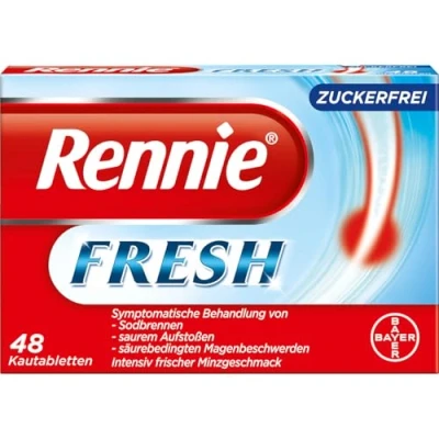 Abbildung von Rennie Fresh zuckerfreie Kautabletten zur Behandlung von Sodbrennen und säurebedingten Magenbeschwerden auch für Schwangere geeignet 1 x 48