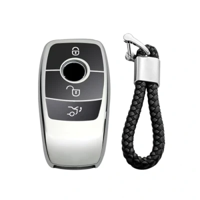 Abbildung von M.JVisun TPU Weich Autoschlüssel Fall für Mercedes Benz 2019 2022 A Klasse C G 2017 E 2018 2021 S Silikon Schlüssel Hülle Glänzend Silber Flechten Schlüsselbund
