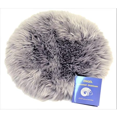 Abbildung von Reissner Lammfelle DIANA 34 SIL Sitzauflage Echtes Schaffell hochwollig Seiten eingefasst Rückseite mit Stoff abgefüttert rund 34cm Silbergrau