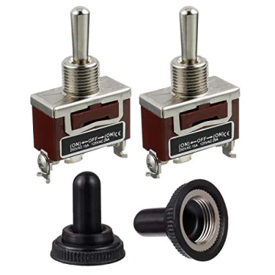 Abbildung von BOJACK RT1122FS Kippschalter 125V 20A Momentane automatische Rückstellschalter 250V 15A SPST EIN AUS 3 Klemmenstift Wippschalter mit wasserdichter Metallkappe (Packung 2 Stück)