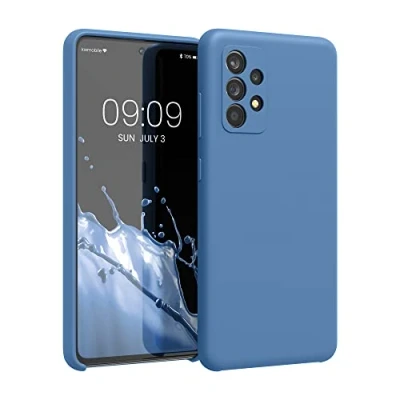 Abbildung von kwmobile Hülle kompatibel mit Samsung Galaxy A52 / 5G A52s Silikon Handy Case Handyhülle weiche Oberfläche kabelloses Laden Jeansblau