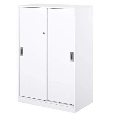 Abbildung von HOMCOM Aktenschrank, Büroschrank mit Türen, großer Bürocontainer 3 Regal und 2 Fächern, Aufbewahrungsschrank, E1 Spanplatte, Weiß, 80 x 40 120 cm