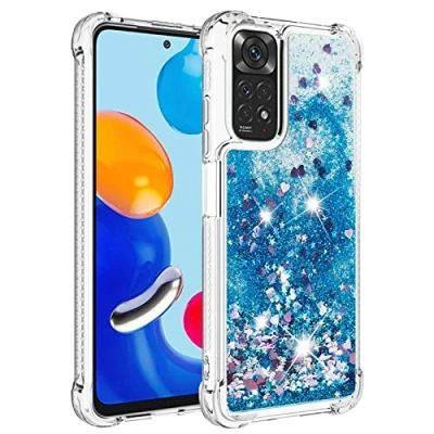 Abbildung von KBIKO zxl Hülle kompatibel mit Xiaomi Redmi Note 11 4G Schutzhülle Flüssig Glitzer, Handyhülle Back Cover Glitter Flüssigkeit, TPU Silikon für 11S.Blue YBL