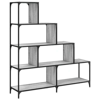 Abbildung von vidaXL Bücherregal, Treppenregal 4 Etagen, Standregal für Wohnzimmer Schlafzimmer Büro, Raumteiler Stufenregal Regal, Grau Sonoma Holzwerkstoff