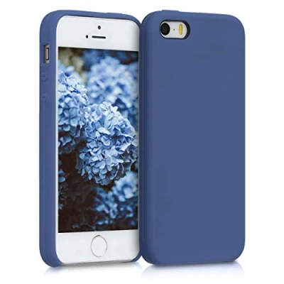 Abbildung von kwmobile Hülle kompatibel mit Apple iPhone SE (1.Gen 2016) / 5 5S Silikon Handy Case Handyhülle weiche Oberfläche kabelloses Laden Kornblumenblau