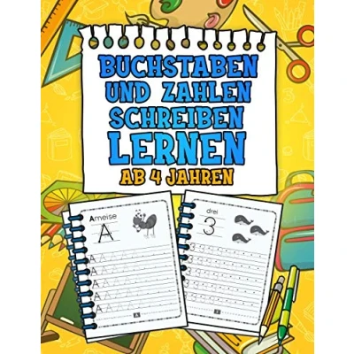 Abbildung von Buchstaben und Zahlen Schreiben Lernen Ab 4 Jahren: Erste Druckbuchstaben Spielend Üben Nachschreiben Perfektes ABC Mathe Lernheft für Kindergarten, Vorschule 1. Klasse