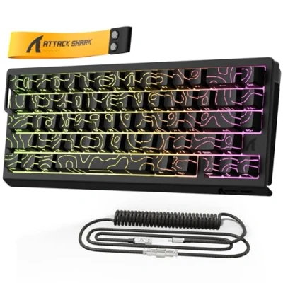 Abbildung von MAMBASNAKE x Attack Shark X68HE Rapid Trigger Magnetschalter Mechanische Tastatur, 0,01 mm einstellbare Betätigung, kabelgebundene 60% Gaming Tastatur mit Spiralkabel, 8KHz, SOCD(Schwarze Konturen)